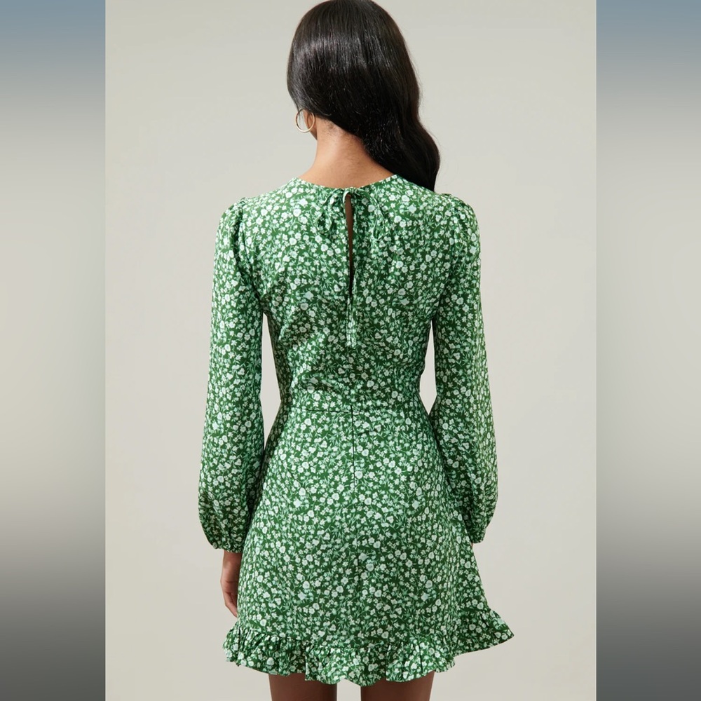Sugarlips Adieu Floral Ruffle Flounce Mini Dress Size XL Green and White - Picture 3 of 7